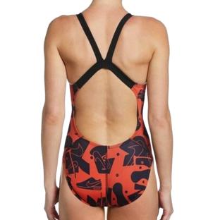 Nike Fast Back Badeanzug Schwarz/Rot Damen Ansicht 0