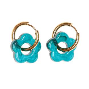 Boucles Oreilles Bleu Canard Femme Clio Blue Fleurs 20mm pas cher