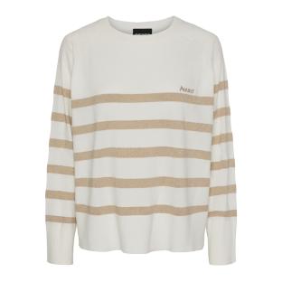 Pull Blanc/Doré à rayures Femme Pieces Sia pas cher