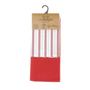 Set 2 Torchons Rouges/Blanc Charlize 50x70cm pas cher
