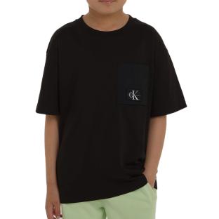 T-shirt Noir Garçon Calvin Klein Jeans Mix Media pas cher