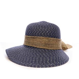Chapeau de soleil en paille bleu marine Via Lorenzo Pan Coupe Ocean vue 0