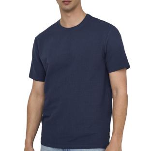 Herren-T-Shirt in Marineblau von Only & Sons, Modell „Onskian Life“, Seersucker Ansicht 0