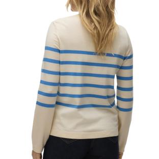 Pull Ecru/Bleu Femme Vero Moda Saba vue 2