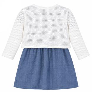 Ensemble Robe + Gilet Bleu/Blanc Bébé P'tit Mome Helena vue 0