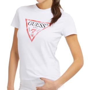 T-shirt Blanc Femme Guess Classic Fit Logo pas cher