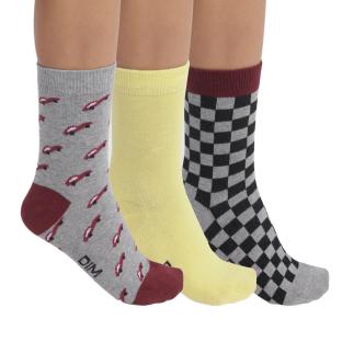 3x Paires de Chaussettes Grises/Jaunes Garçon Dim D0DG9 pas cher