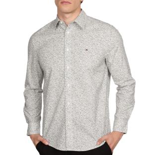 Chemise Blanc/Marine Imprimé Homme Tommy Hilfiger Flex Poplin pas cher