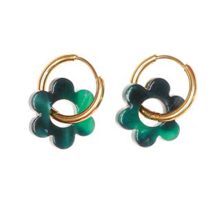Boucles Oreilles Vert Sapin Femme Clio Blue Fleurs 14mm pas cher