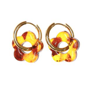 Boucles Oreilles Marron Écaille Femme Clio Blue Fleurs 20mm pas cher