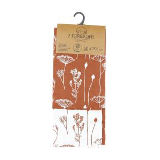 Set 2 Torchons Brique/Blanc Capucine 50x70cm pas cher