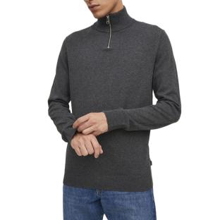 Pull 1/2 Zip Grise Jack & Jones Knit Half pas cher