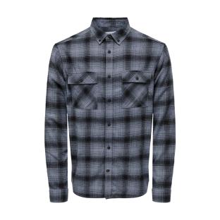 Chemise Bleu/Noir Homme Only & Sons Matt Reg Shadow pas cher