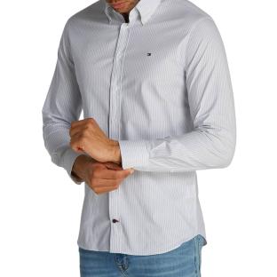 Chemise Blanche/Bleu Homme Tommy Hilfiger Poplin pas cher