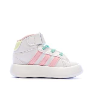 Baskets Blanches/Roses/Turquoises Fille Adidas Grand Court Mid vue 2