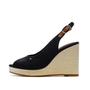 Sandales Noires Femme Tommy Hilfiger Wedge pas cher
