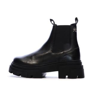 Bottines Noires Femme Tommy Hilfiger Combat Leather Low pas cher