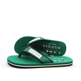Tongs Vertes Homme Tommy Hilfiger Patch pas cher