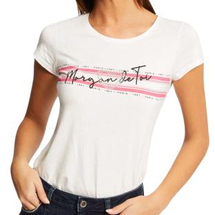 T-shirt Blanc/Rose Femme Morgan Dtoi pas cher
