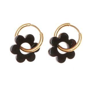 Boucles Oreilles Noires Femme Clio Blue Fleurs 14mm pas cher
