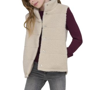 Gilet Ecru Fille Kids ONLY Sandra Teddy Waistcoat pas cher