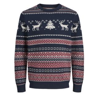 Pull de Noël Marine Homme Jack & Jones Jjxmas Snowball Knit vue 0