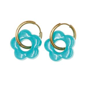 Boucles Oreilles Turquoise Opaque Femme Clio Blue Fleurs 20mm pas cher