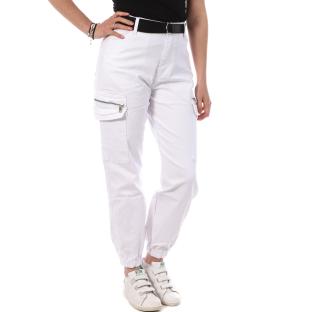 Pantalon Cargo Ceinture Blanc Femme Monday Premium LW-357 pas cher