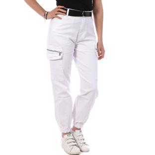 Jean Mom Fit Cargo Ceinture Blanc Femme Monday Premium LW-357 pas cher