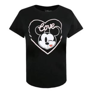 T-Shirt Noir Femme Disney Mickey Love Kiss vue 0