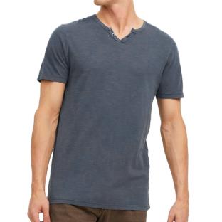 T-shirt Bleu Homme Jack & Jones Split Neck pas cher