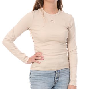 T-Shirt Manches Longues Beige Femme Tommy Hilfiger Essentials pas cher