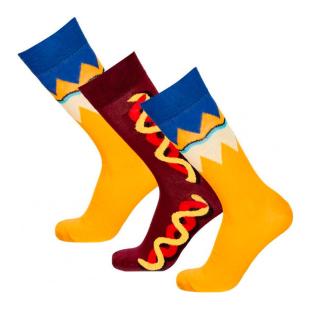 x3 Paires de chaussettes Jaune/Marron Homme Crazy Socks Hot Dog pas cher