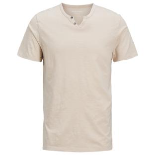 T-shirt Beige clair Homme Jack & Jones Split Neck pas cher