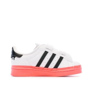 Baskets Blanches/Roses Fille Adidas Superstar Cf vue 2