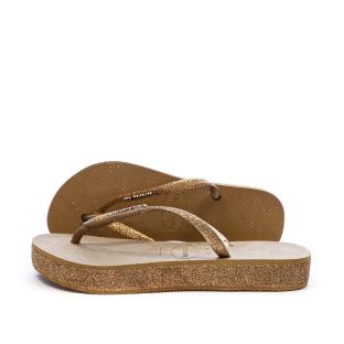 Tongs Marron/Doré Femme Havaianas Slim Platform Sparkle vue 0