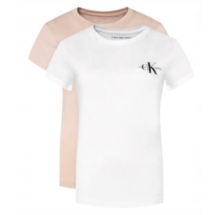 Lot de 2 T-shirts Blanc/Rose Femme Calvin Klein Jeans Monologo pas cher