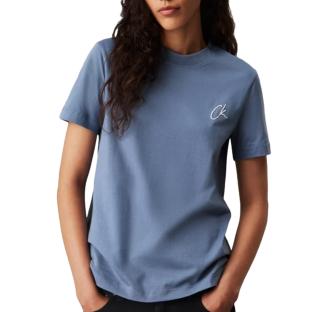T-shirt Bleu Femme Calvin Klein Jeans Embroidered pas cher