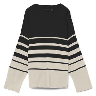 Pull Beige/Noir à rayures Femme Vero Moda Saba Stripe pas cher