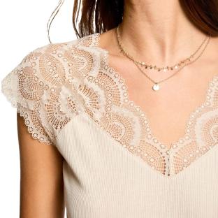 T-Shirt Beige Femme Morgan Dentelle vue 2