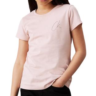 T-shirt Rose Fille Calvin Klein Jeans Signage pas cher