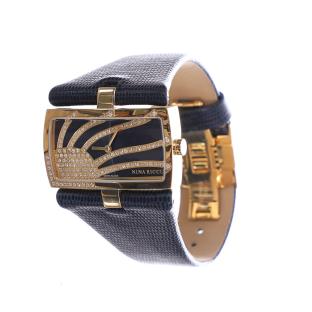 Montre Analogique Acier et Cuir Marine Femme Nina Ricci 120 Diamants pas cher