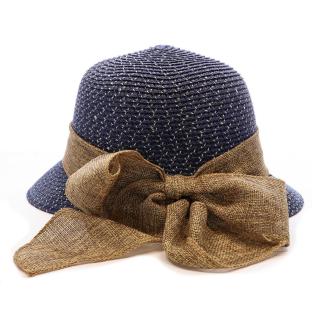 Chapeau de soleil en paille bleu marine Via Lorenzo Pan Coupe Ocean vue 0