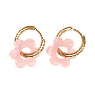 Boucles Oreilles Rose Clair Femme Clio Blue Fleurs 14mm pas cher