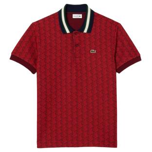 Polo Rouge Homme Lacoste Classic Monogram Jacquard vue 0