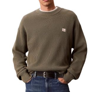 Sweat Vert Homme Calvin Klein Jeans Waffle Badgeses vue 0