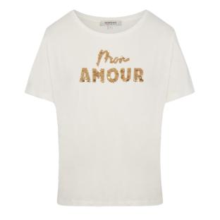 T-Shirt Blanc Femme Morgan Broderie Sequins vue 2