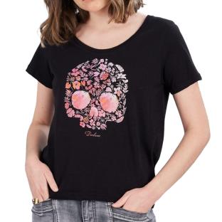 T-shirt Noir Femme Deeluxe Floriskull pas cher