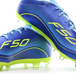 Chaussures de Foot Bleu/Jaune Adidas F50 Messi League FG/MG vue 0