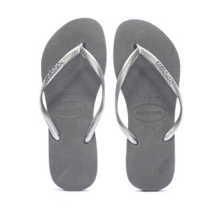 Tongs Gris Femme Havaianas Slim Logo Infradito vue 0
